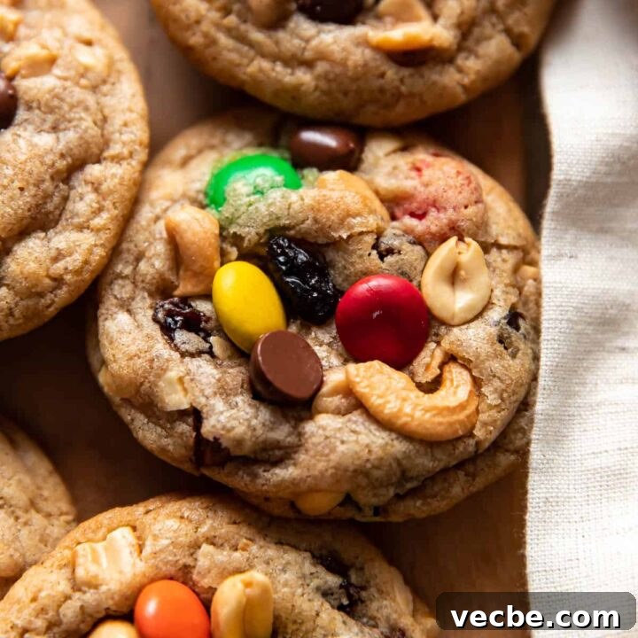 up close of a trail mix cookie.