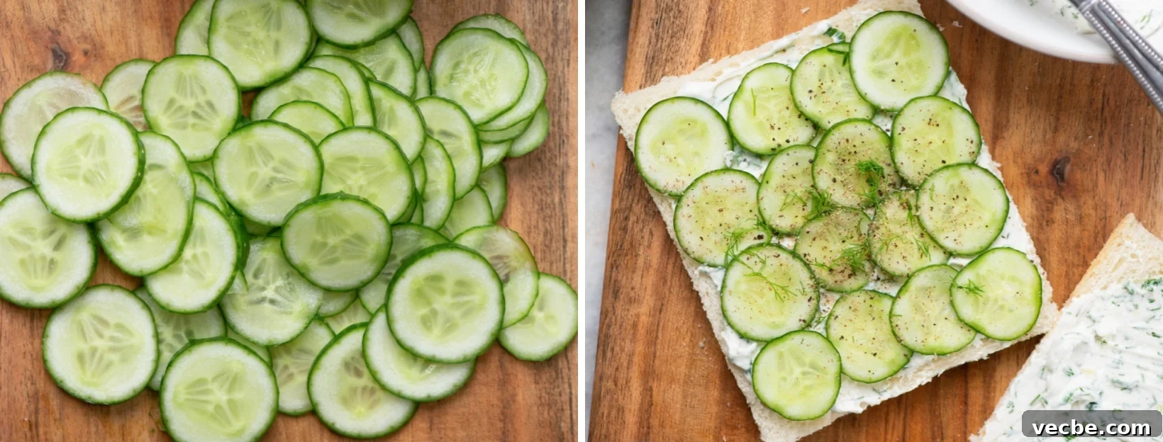 Cucumber Sandwich Image shows how to slice cucumbers thinly for sandwich