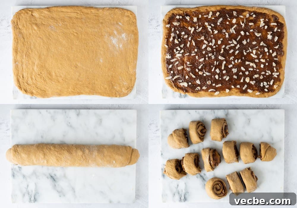 Vegan Gingerbread Cinnamon Rolls Recipe 6 step 5 - shaping the cinnamon rolls