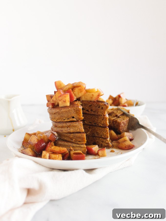 Pumpkin Spice Protein Pancake Recipe with Sauteed Apples 4 Pumpkin Spice Protein Pancakes with Sauteed Apples - plated