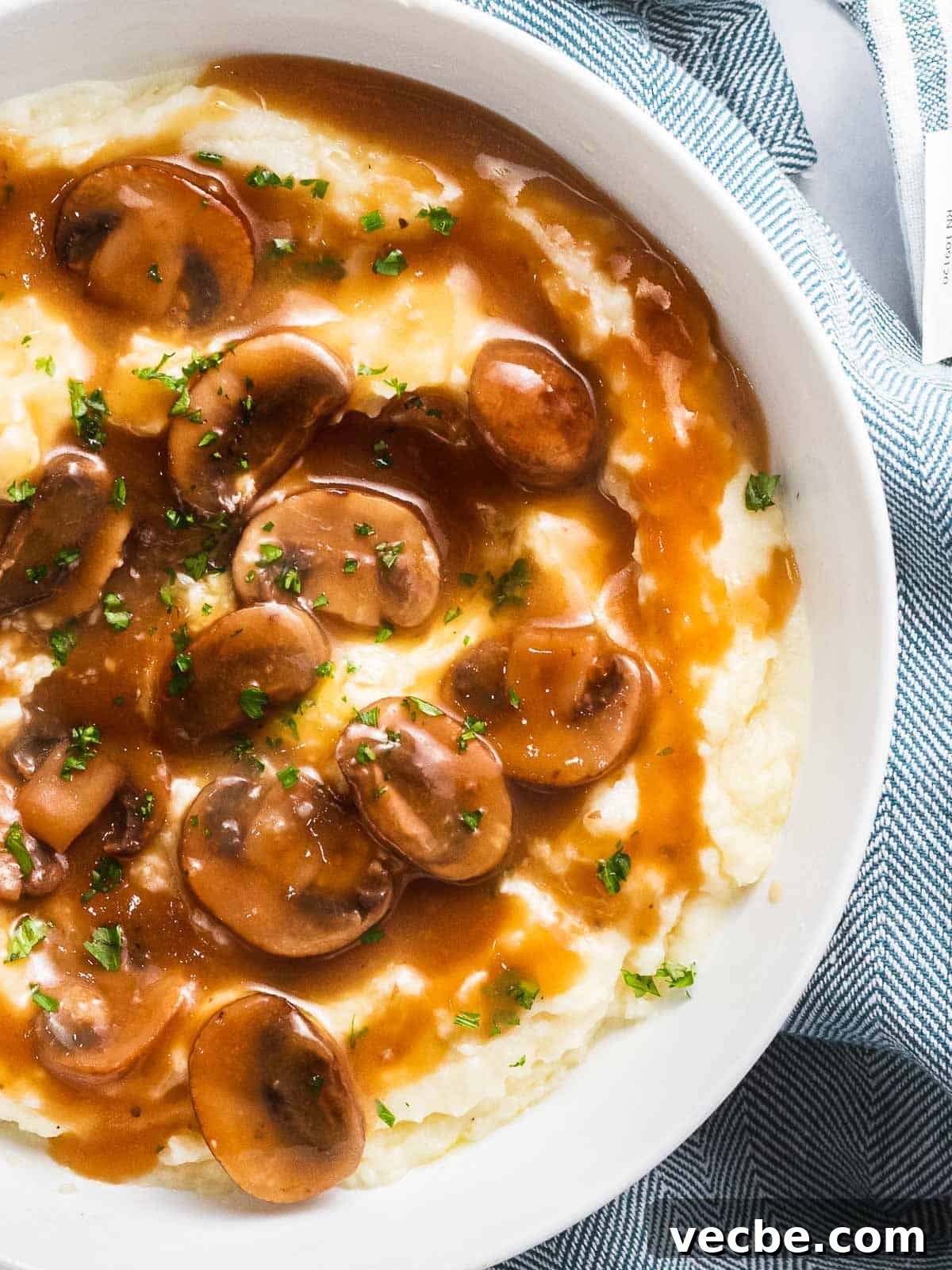Homemade Mushroom Gravy Recipe for Roasts and Potatoes 6 Mushroom gravy over mashed potatoes.