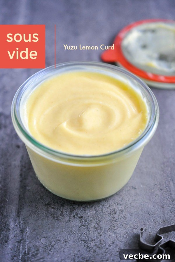 Sous Vide Yuzu Lemon Curd Recipe 6 Finished Sous Vide Yuzu Lemon Curd in a jar with a smooth citrus texture.