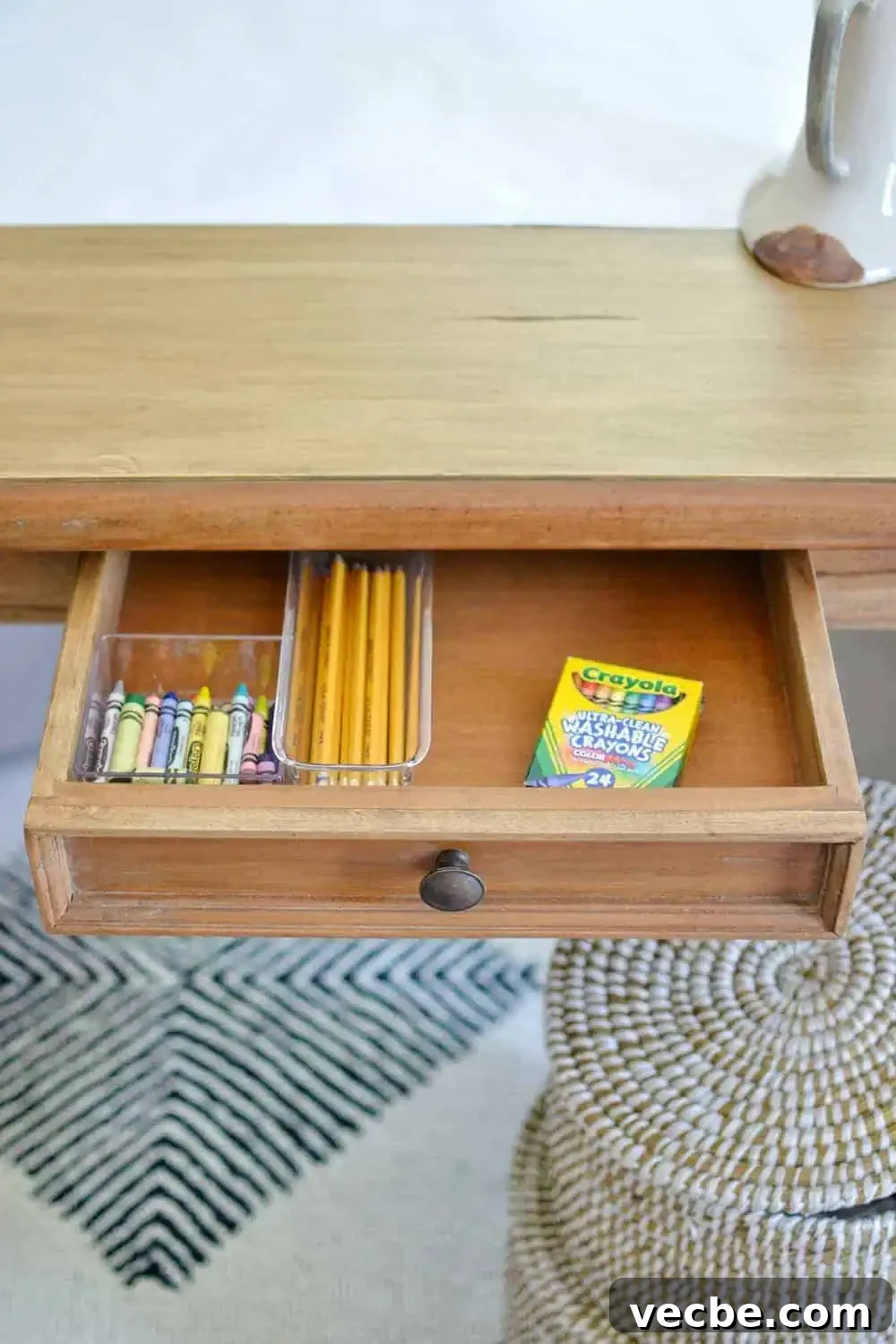 Steven Shell Moves Into My Family Office 7 open drawer in a desk with pencils inside