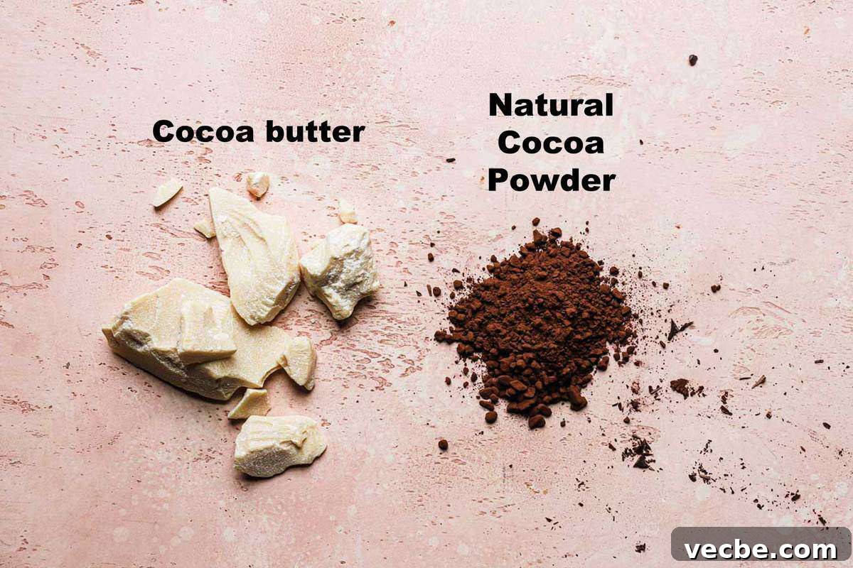 Natural vs Dutch-Process Cocoa: Key Differences 3 Cocoa butter chunks next to cocoa powder