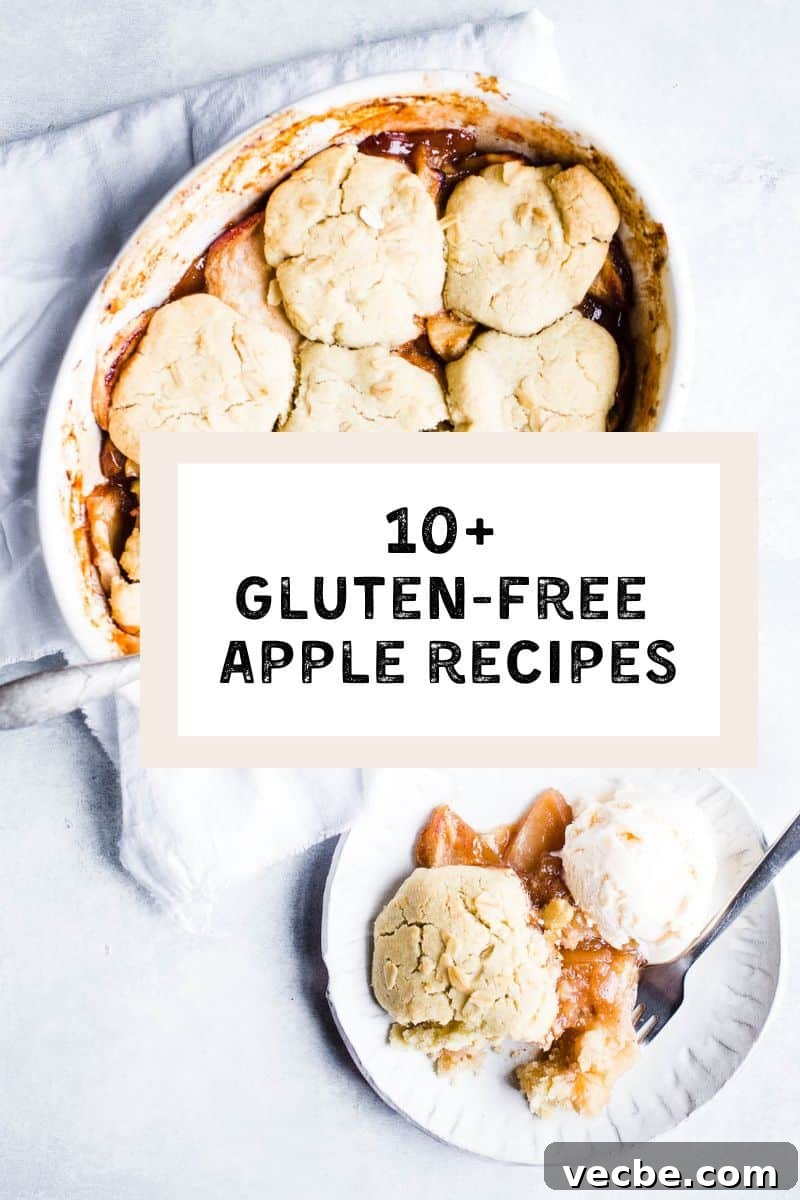 Gluten-Free Apple Recipes: 10+ Desserts, Snacks and More 2 A cobbler in a white baking dish next to a white plate.