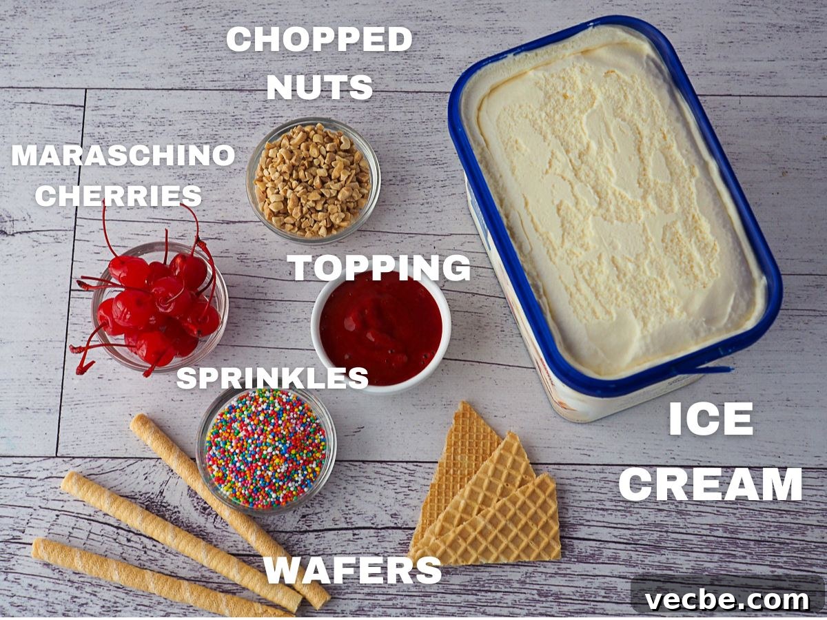 How to Make an Ice Cream Sundae: Recipes and Topping Ideas 5 Ingredients as per main body of text.