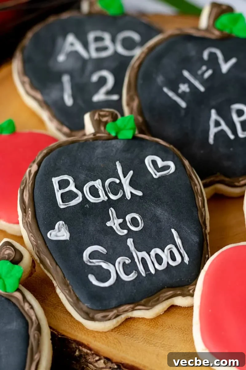 How to Make Chalkboard Apple Sugar Cookies 5 close up of black royal icing with chalkboard finish