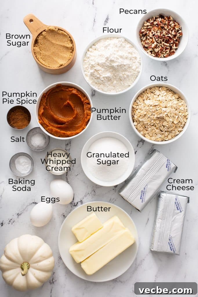 Pumpkin Cheesecake Bars with Creamy Swirl 5 Ingredients for swirled pumpkin cheesecake bars.