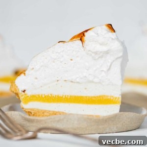 Lemon Meringue Ice Cream Pie Recipe 9 Slices of lemon meringue ice cream pie on dessert plates.