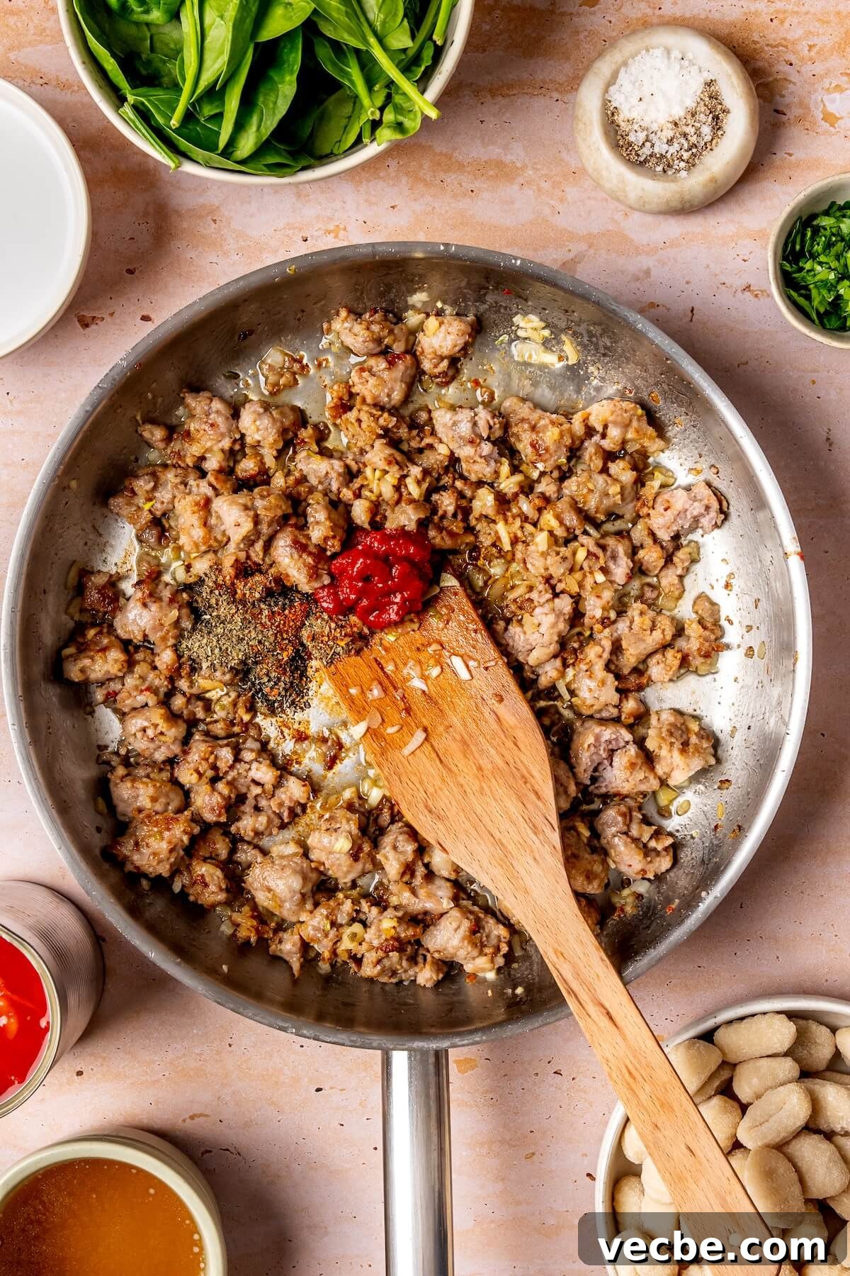One-Pot Creamy Italian Sausage Gnocchi Dinner 11 How to Make One Pot Creamy Italian Sausage Gnocchi GF DF Step 3 - Olivia Adriance