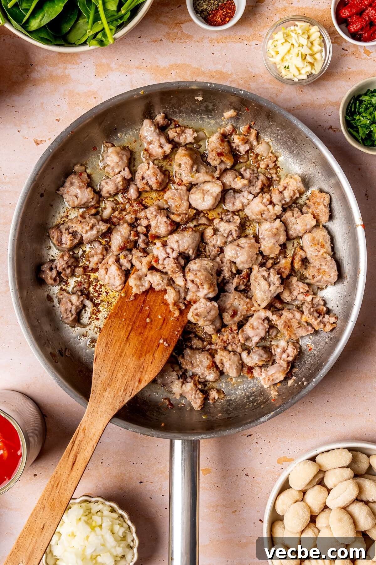 One-Pot Creamy Italian Sausage Gnocchi Dinner 9 How to Make One Pot Creamy Italian Sausage Gnocchi GF DF Step 1 - Olivia Adriance