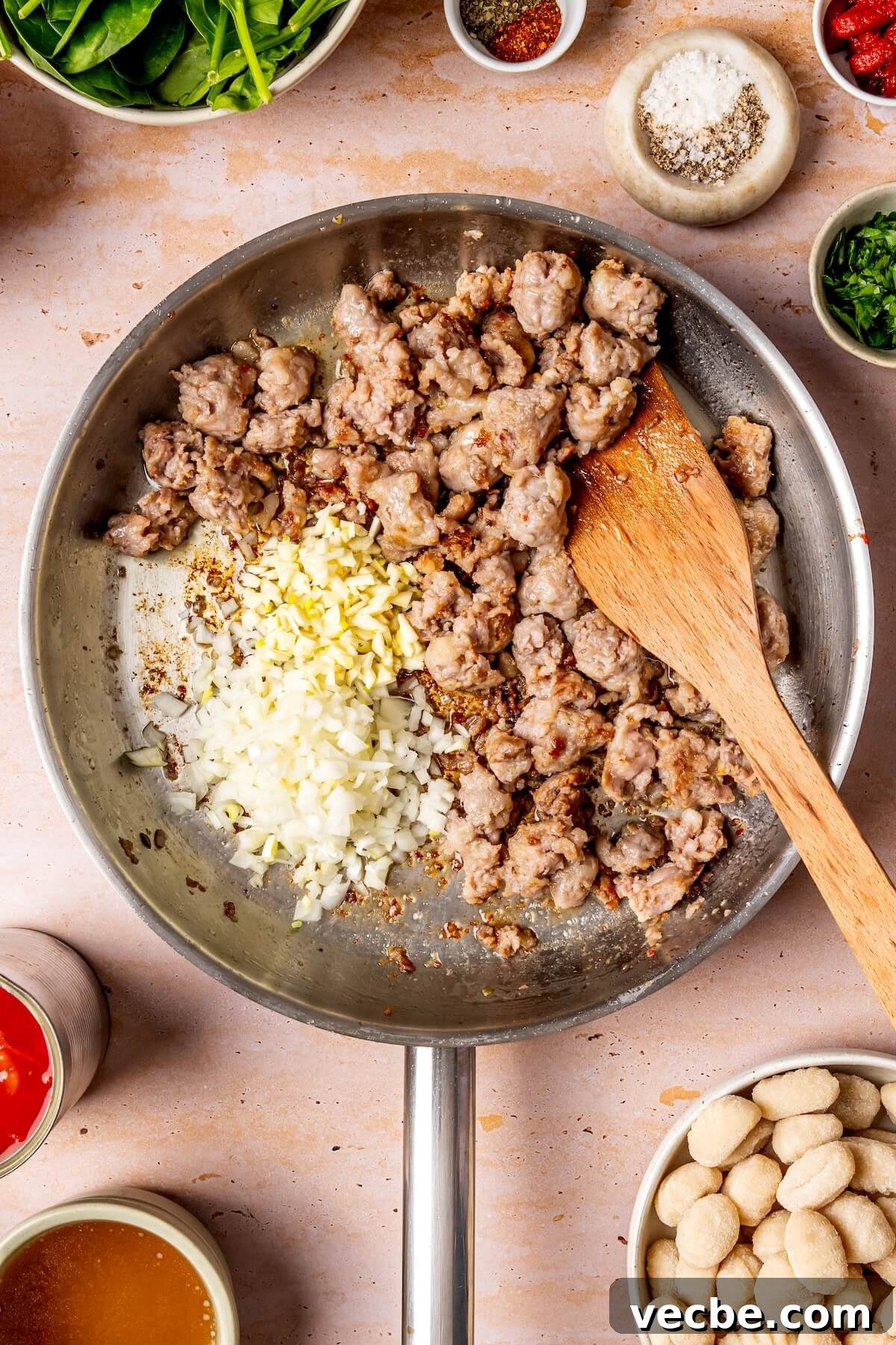 One-Pot Creamy Italian Sausage Gnocchi Dinner 10 How to Make One Pot Creamy Italian Sausage Gnocchi GF DF Step 2 - Olivia Adriance