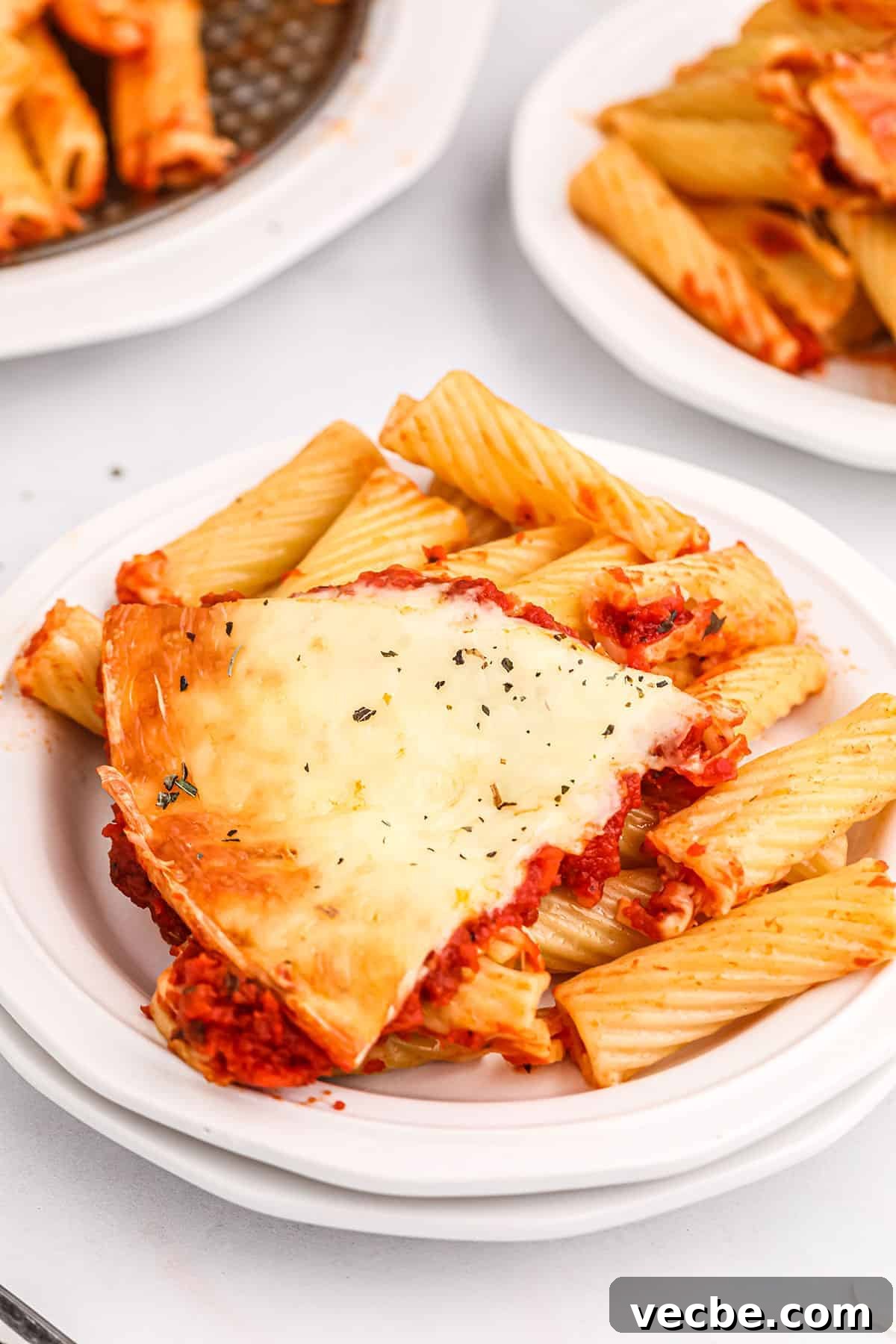 Baked Rigatoni Pie with Mozzarella and Marinara 3 finished rigatoni pie