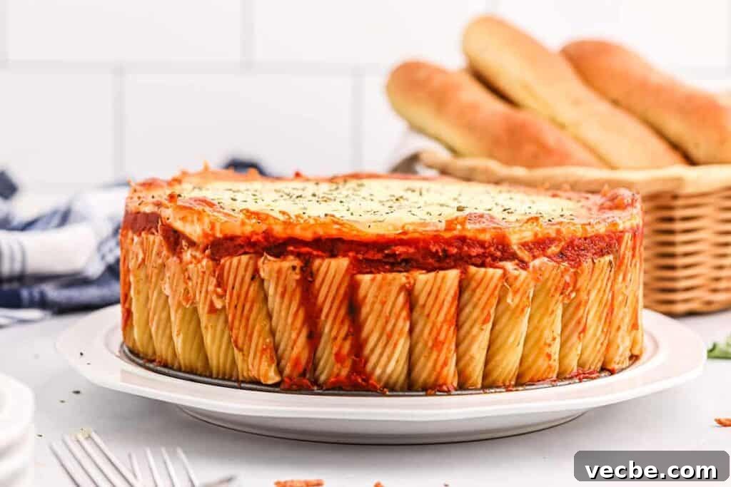 Rigatoni pie served on a plate slice of rigatoni pie served on a plate