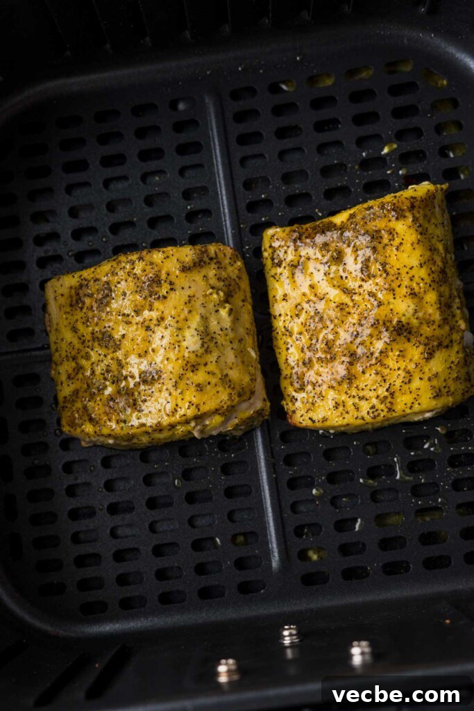 Air Fryer Mahi Mahi with Lemon Garlic 8 cooked mahi mahi in the air fryer.