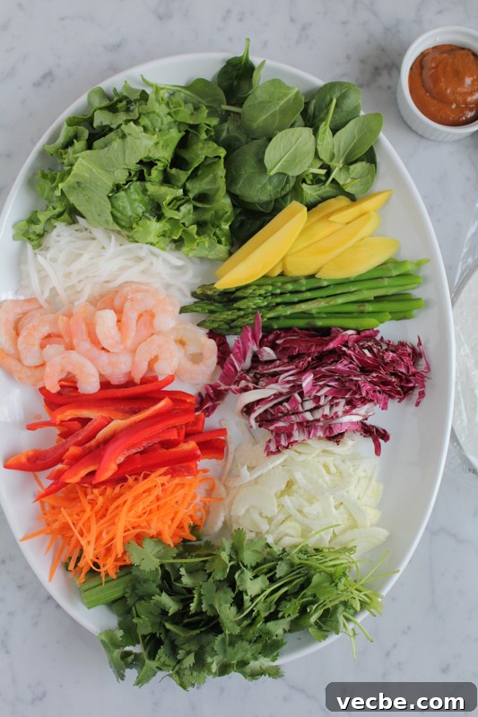 Asian Spring Rolls for Entertaining and Party Appetizers 3 Fresh spring vegetables prepared for Asian spring rolls