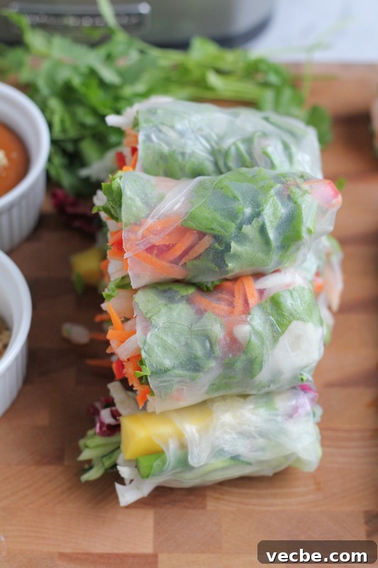 Asian Spring Rolls for Entertaining and Party Appetizers 5 Asian spring rolls arranged for entertaining at home