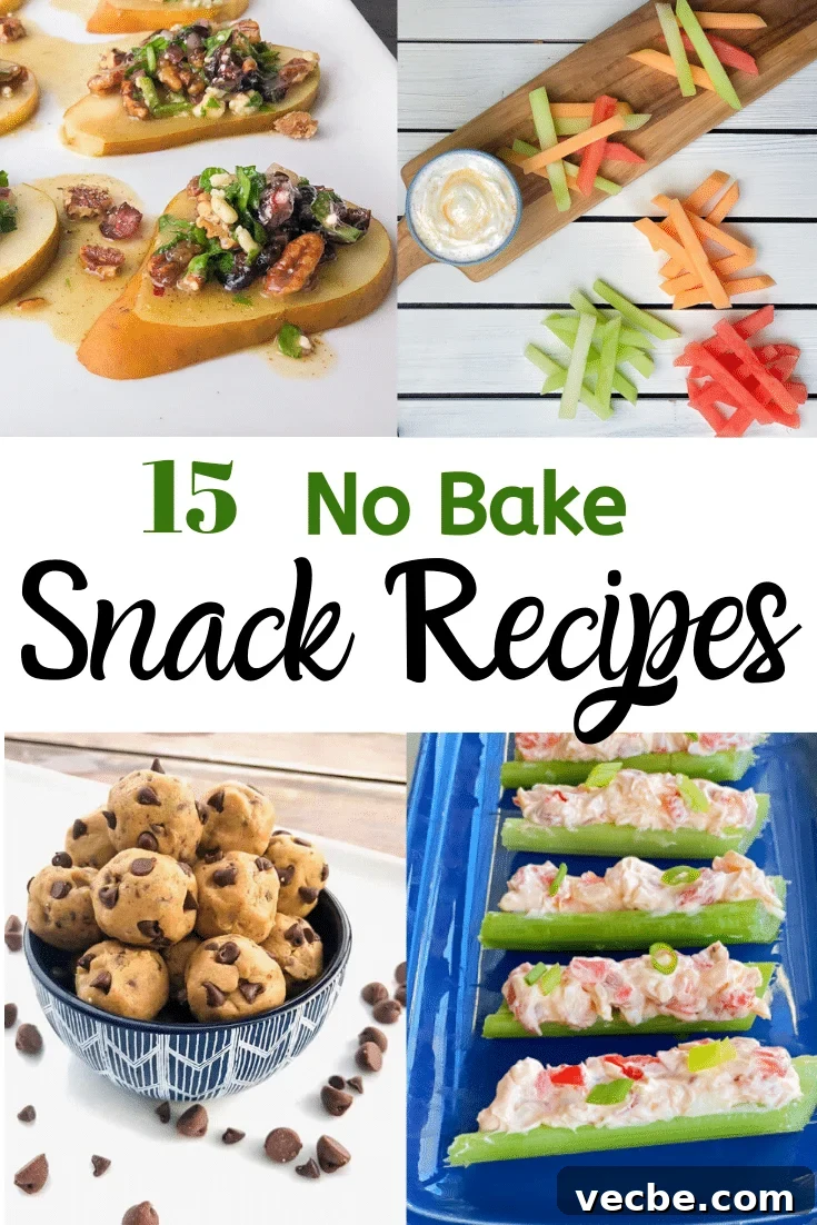 15 No-Bake Snack Recipes You Can Make in Minutes 2 Collage of 4 easy no bake snack recipe ideas.