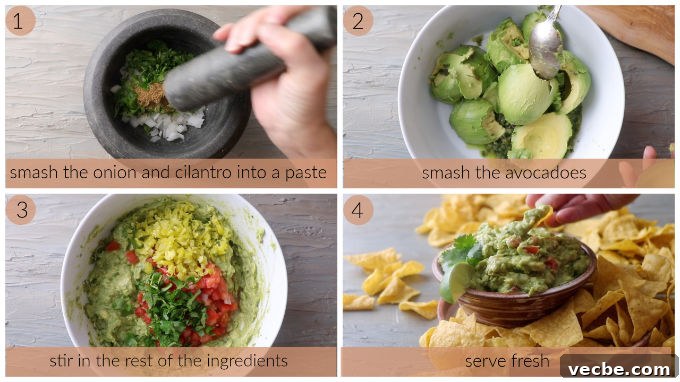 Zesty Tomato and Pepperoncini Guacamole Recipe 4 Process photos showing how to make guacamole with tomatoes.