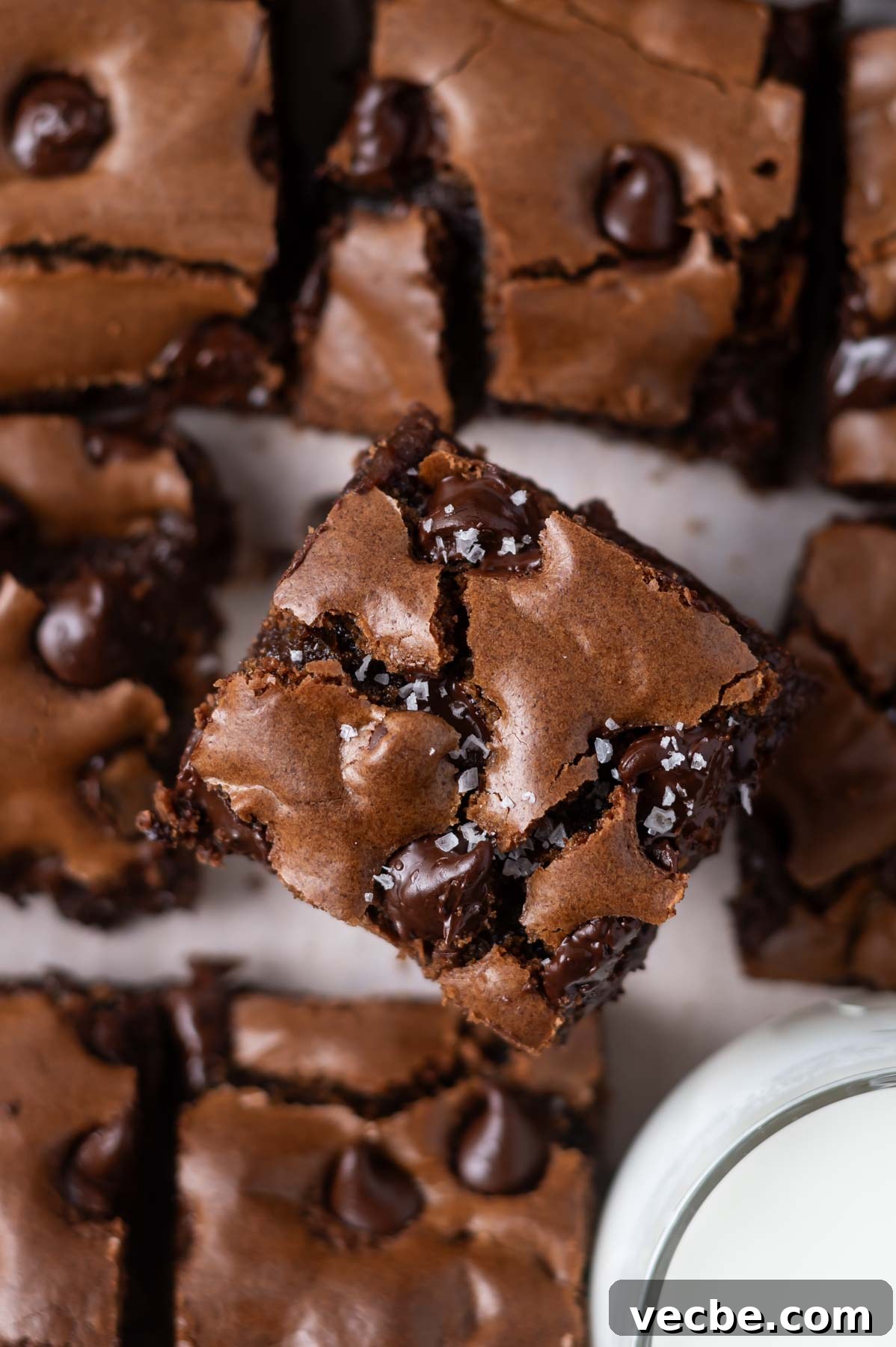 One-Bowl Double Chocolate Chip Bars 4 double chocolate cookie bar with flaky salt on top