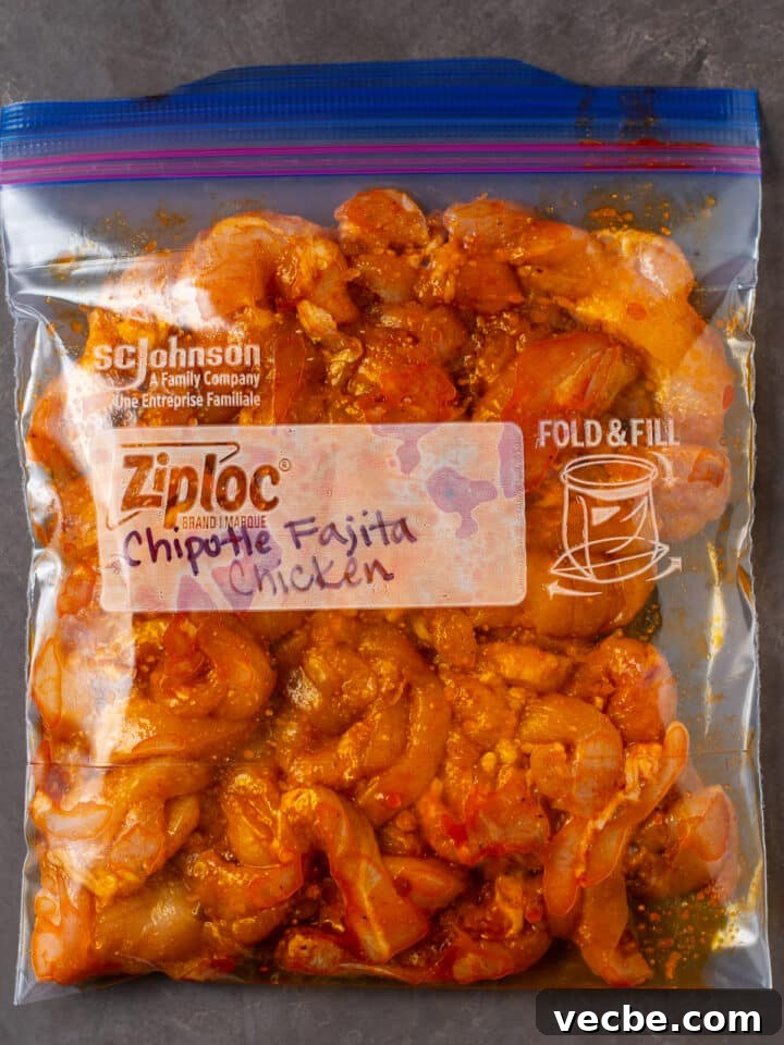 Caramelized Chipotle Chicken Fajitas Recipe 16 marinated chicken in a Ziplog bag