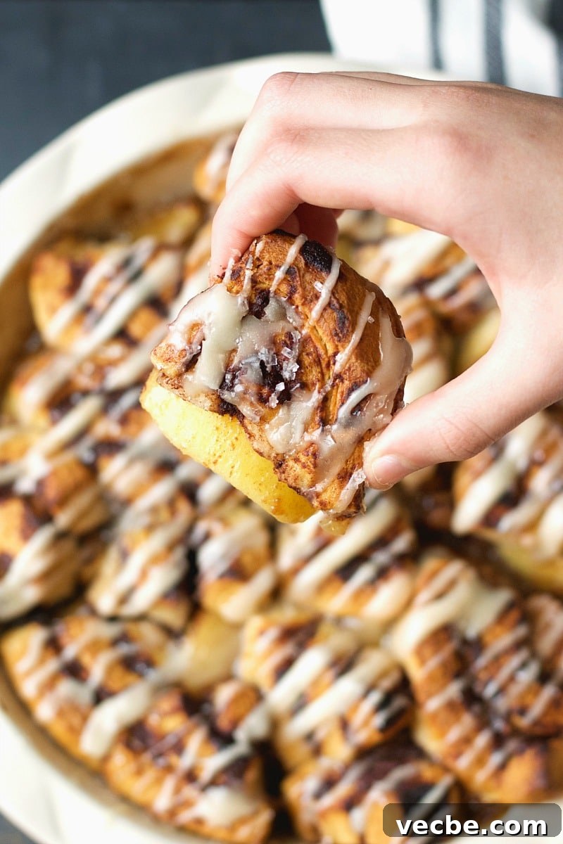 Mini Cinnamon Apple Cobbler Bites 5 Cinnamon Bites Apple Cobbler in a hand.