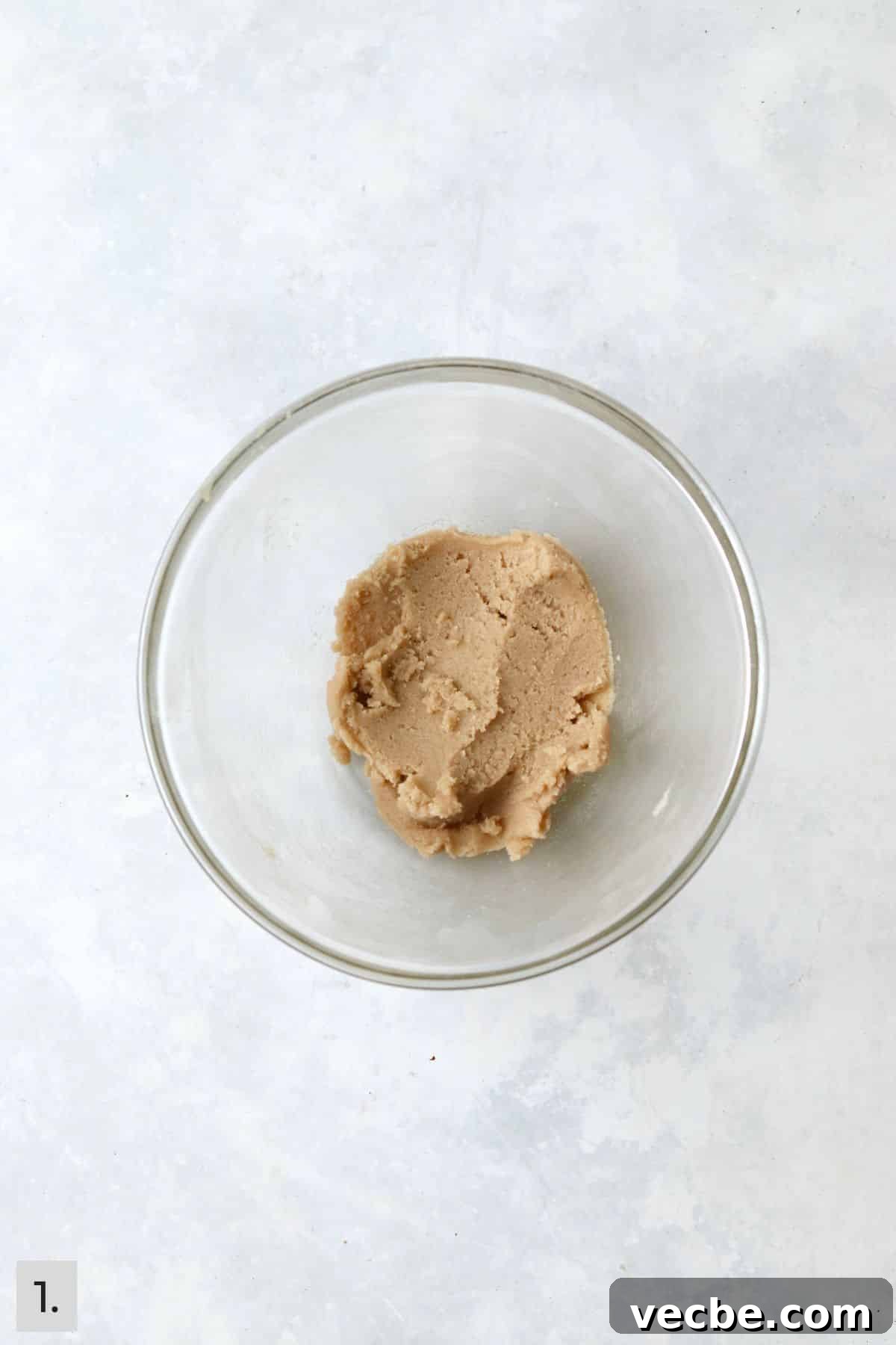 Single-Serve Cowboy Cookie Recipe for One - Small Batch 4 Butter and sugars creamed in a glass bowl.