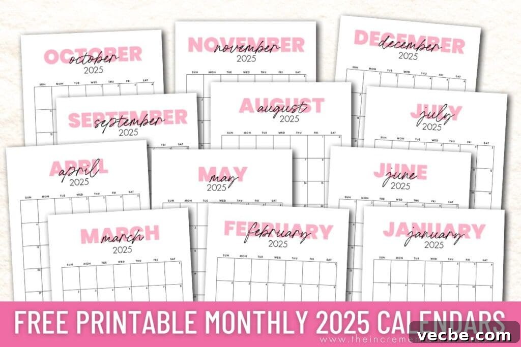 2025 Pink Calendar Templates Free Printable PDF 4 printed 2025 pink monthly calendar templates