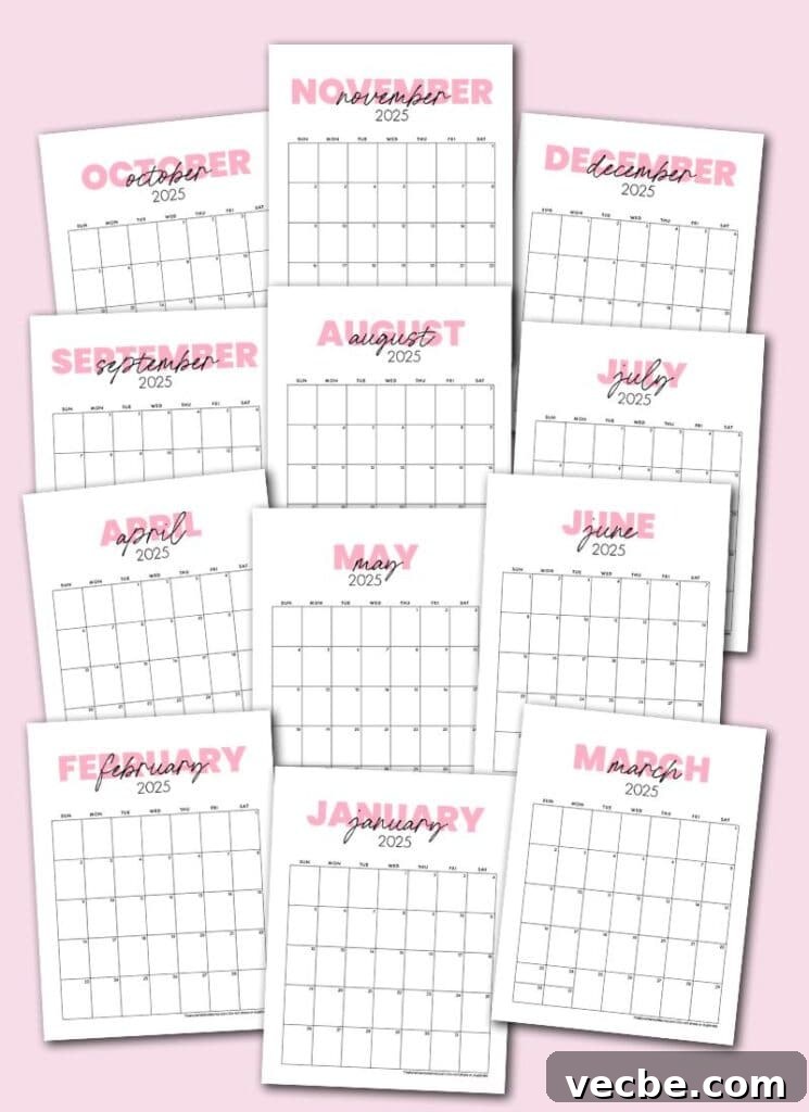2025 Pink Calendar Templates Free Printable PDF 3 2025 pink printable calendar preview