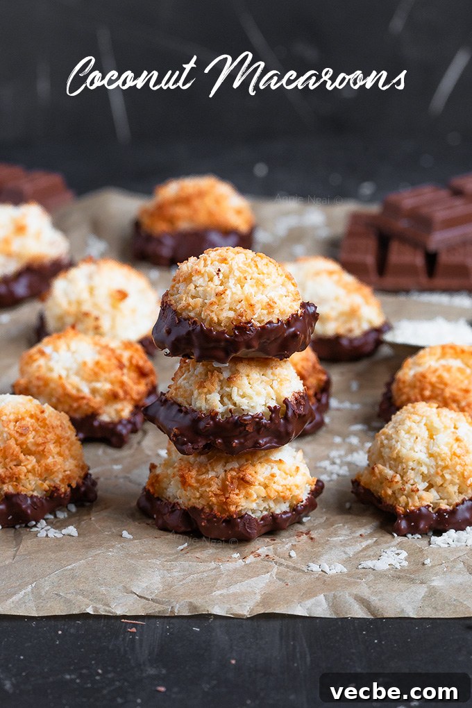 Quick Coconut Macaroons Recipe Ready in 20 Minutes 2 These Coconut Macaroons are ridiculously easy to make and only need a few ingredients! Baked until golden and dipped in chocolate, they're the perfect bitesize treat!