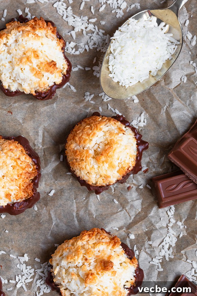 Quick Coconut Macaroons Recipe Ready in 20 Minutes 3 Stack of coconut macaroons with a golden crust and chocolate base