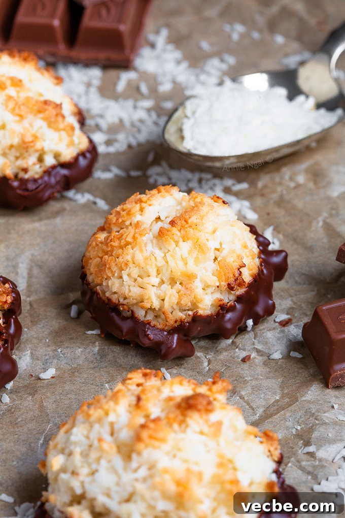 Quick Coconut Macaroons Recipe Ready in 20 Minutes 4 Golden-baked coconut macaroons cooling on a rack before dipping in chocolate