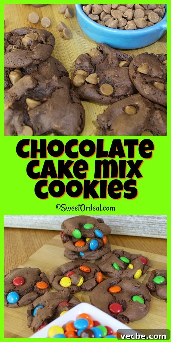 Chocolate Cake Mix Cookies: your next family favorite recipe. Soft chocolate cake mix cookies using PB and M&M baking chips.