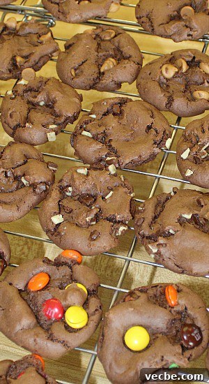 Chocolate cookies made from cake mix using different baking chips.