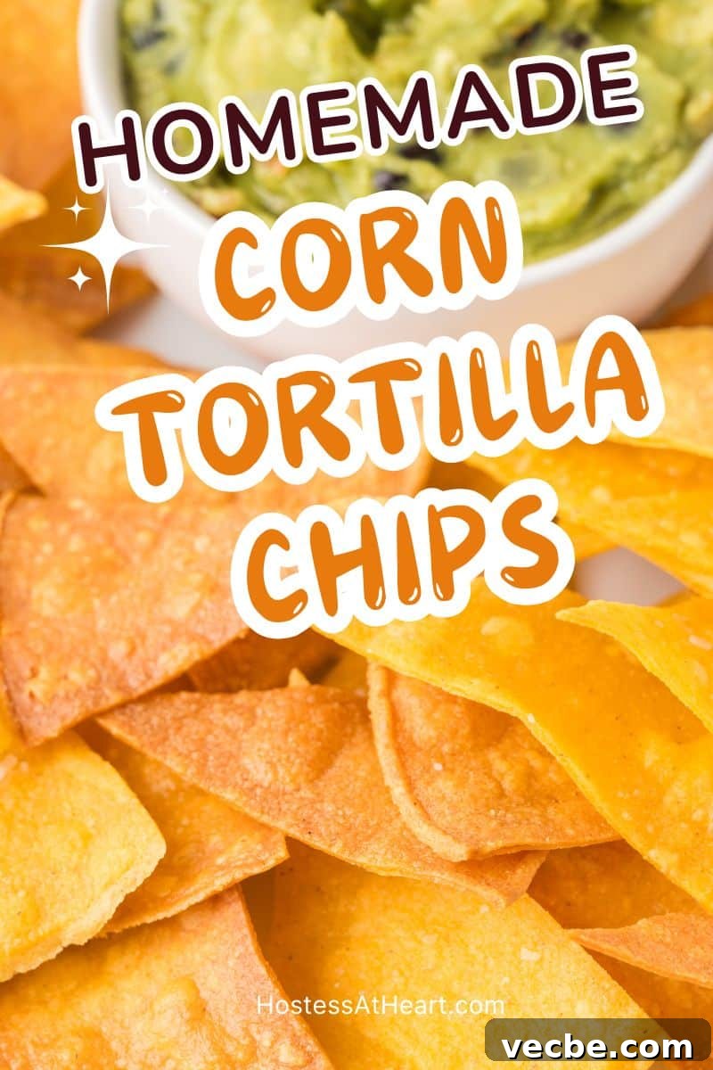 Crispy Baked Corn Tortilla Chips Recipe 11 An image for Pinterest of freshly baked corn tortilla chips - Hostess At Heart