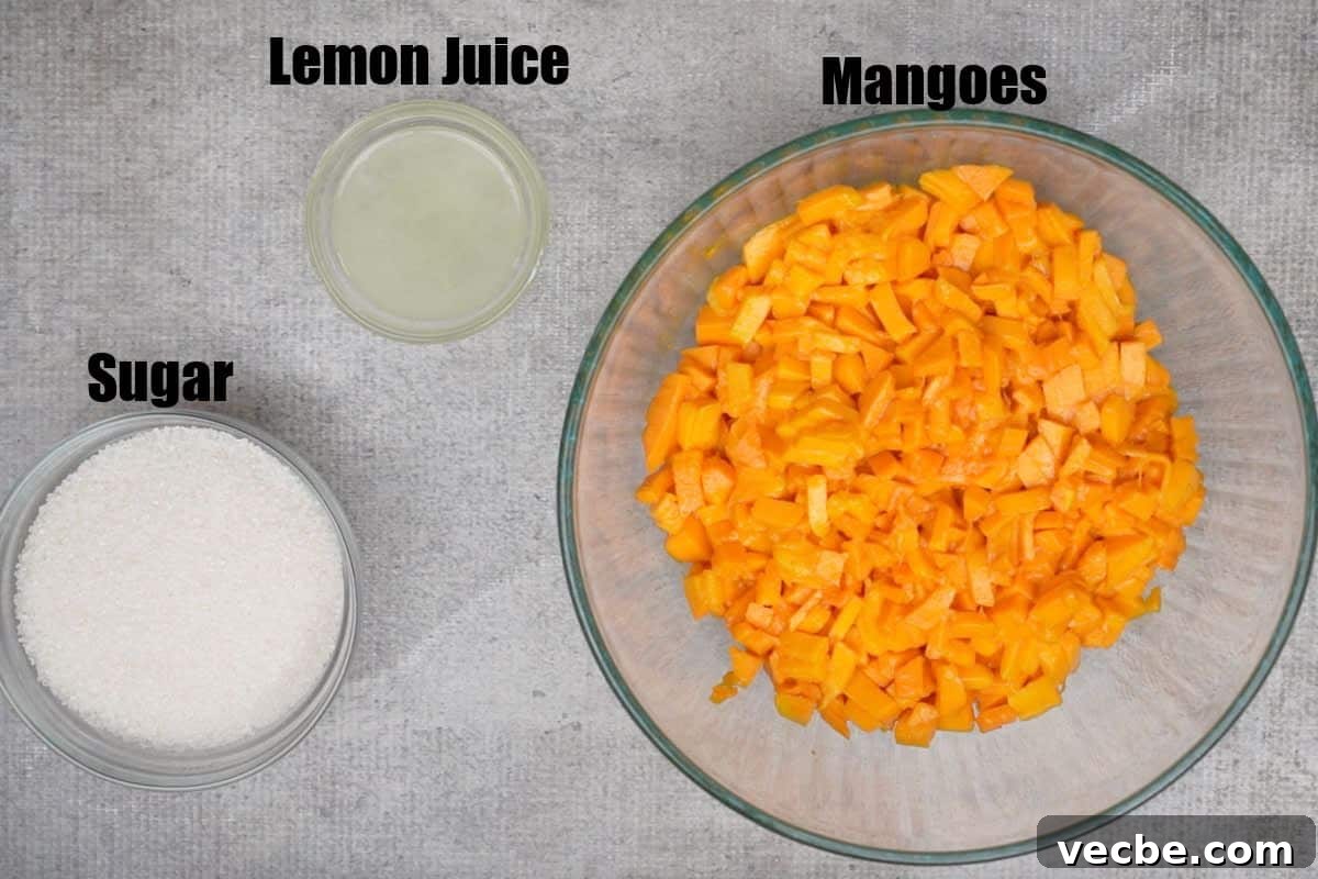 Mango Coulis Recipe: Silky Sweet Sauce for Desserts 3 Mango coulis ingredients.