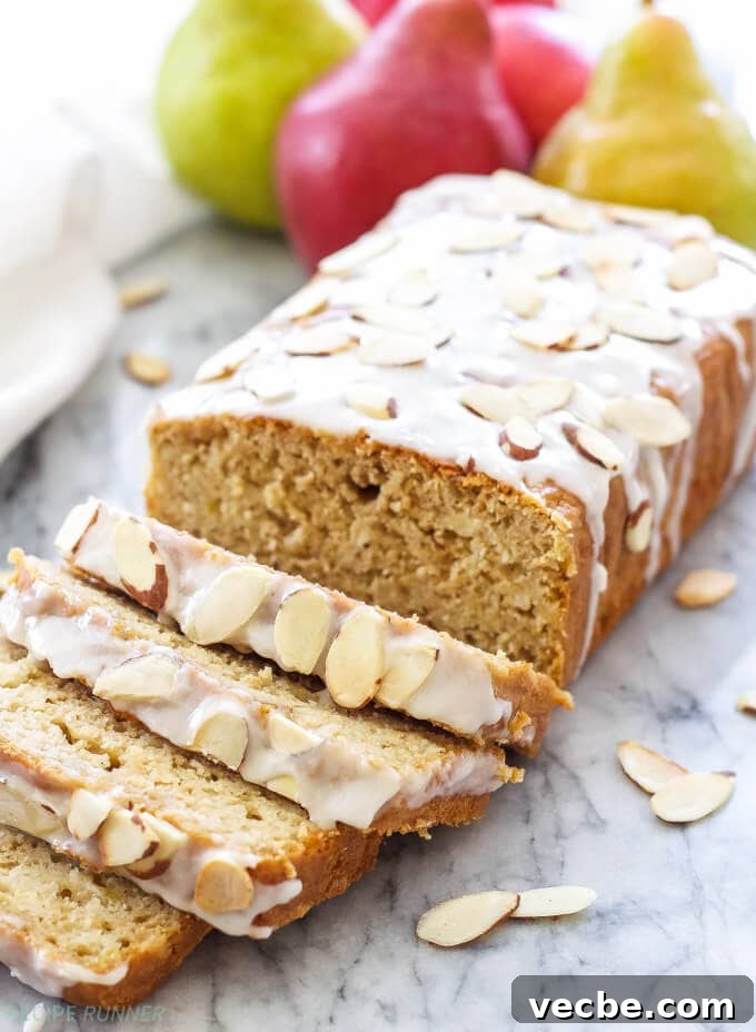 Almond-Glazed Pear Loaf Recipe 5 Cardamom Pear Bread with Almond Glaze is the perfect quick bread to make for brunch or a holiday breakfast! The flavors of warm, citrusy cardamom, juicy pears and a sweet almond glaze will have you grabbing a second slice!
