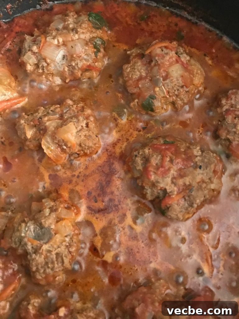 Moroccan Kefta Meatballs in Spiced Tomato Sauce 6 Succulent kofta meatballs cooking in simmering, thick tomato sauce.