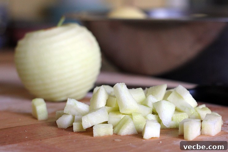 AppleCheddarHandpiesApplesChopped Chopped apples for hand pie filling.