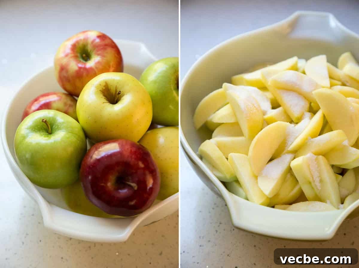Apple Pie with a Maple Leaf Crust 7 2 photos: a bowl filled with apples and a bowl filled with sliced apples.