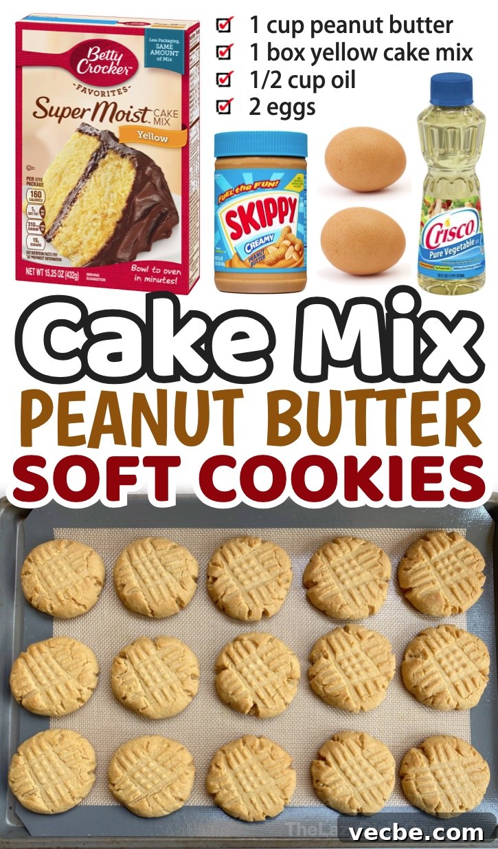 Soft Peanut Butter Cake Mix Cookies 4 Soft and chewy peanut butter cookies made with yellow cake mix, peanut butter, eggs, and oil