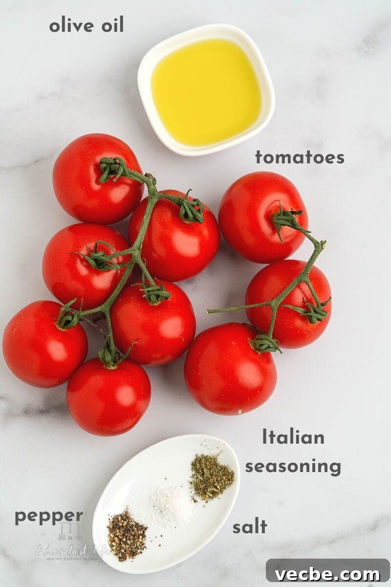 Air Fryer Roasted Tomatoes Recipe 3 the ingredients for roasted tomatoes
