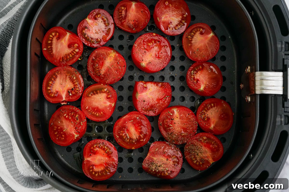 Air Fryer Roasted Tomatoes Recipe 5 the tomatoes in the air fryer basket