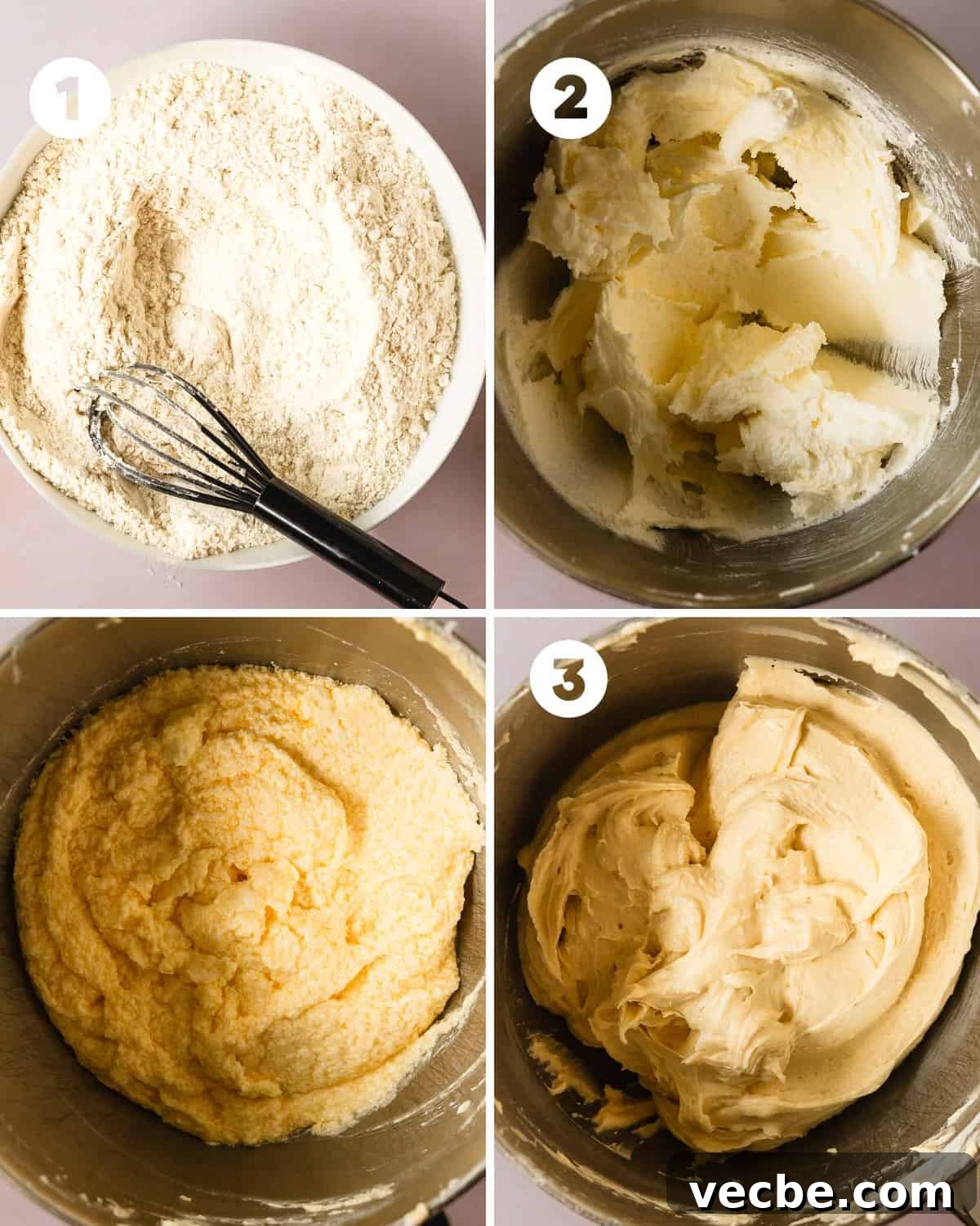 Moist Pineapple Pound Cake with Sweet Tropical Flavor 6 Step by step process for mixing pineapple pound cake batter.