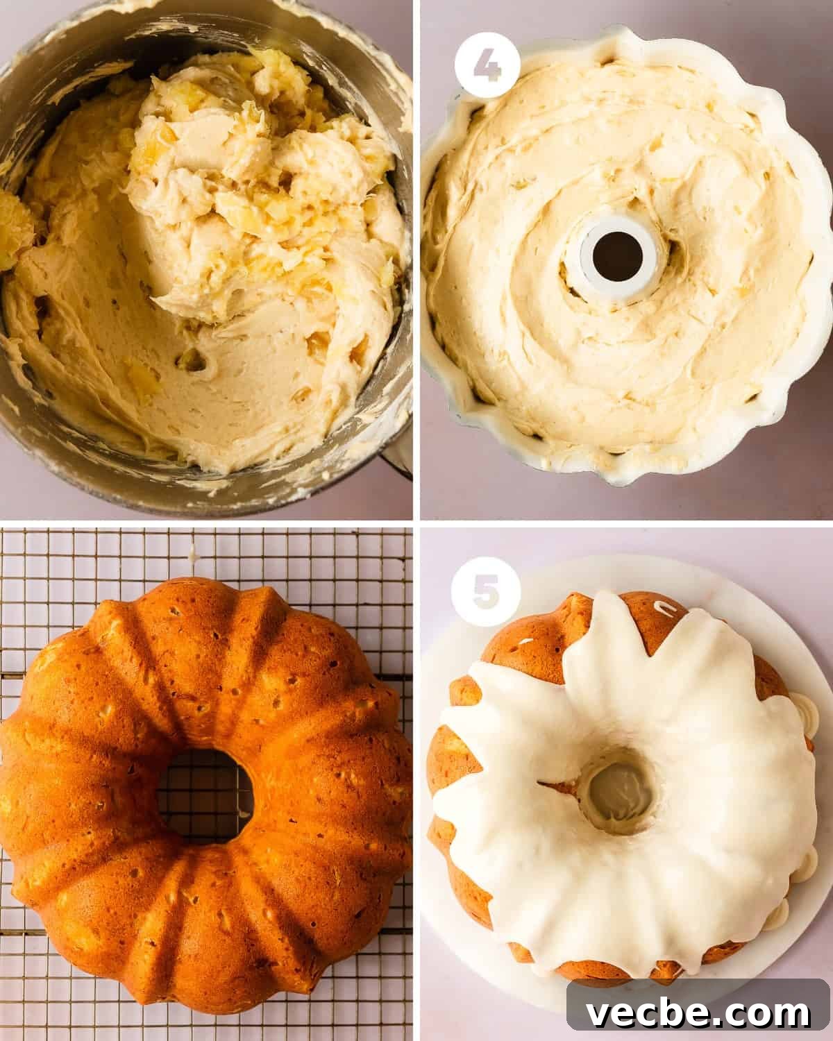 Moist Pineapple Pound Cake with Sweet Tropical Flavor 7 Baking and glazing pineapple pound cake.