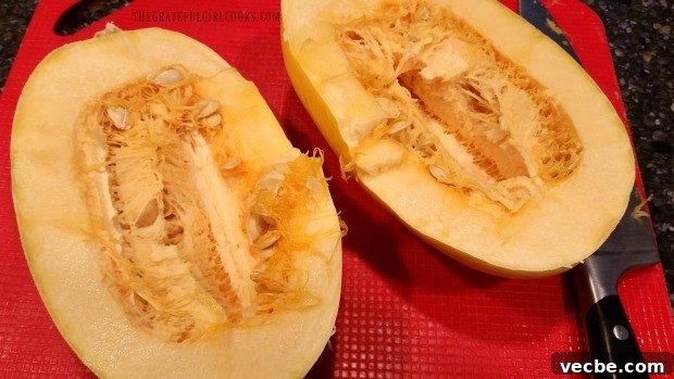 How To Cook Spaghetti Squash Spaghetti squash cut in half lengthwise before removing the seeds