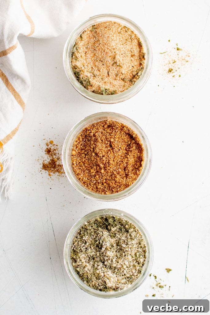 Baked Potato Seasoning for Crispy Oven Potatoes 4 Top down view of various spice blends in jars.