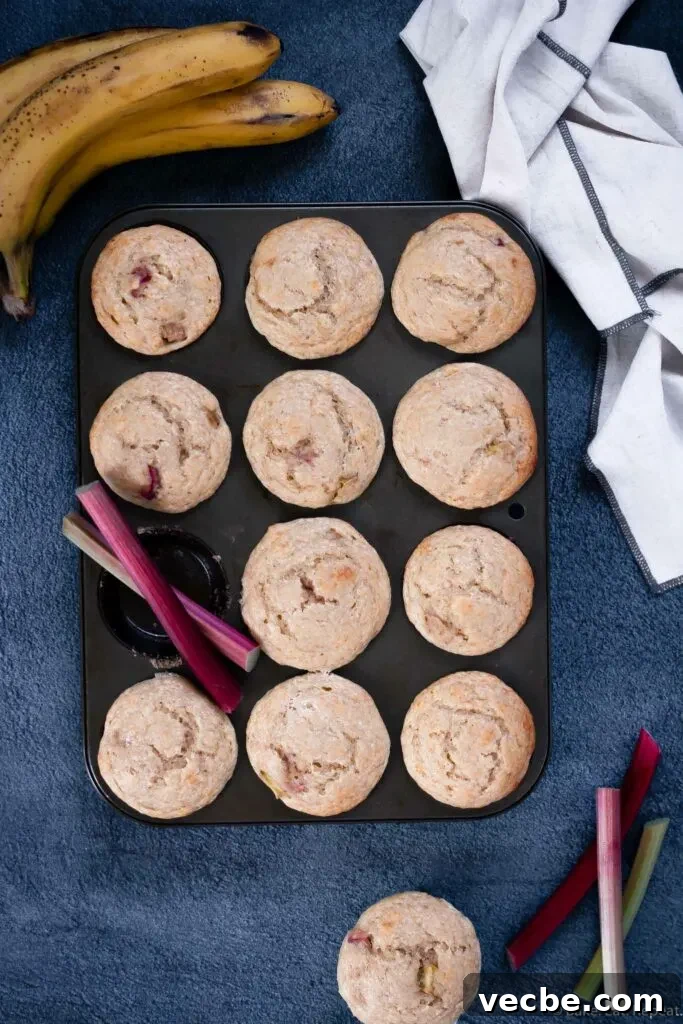 Banana Rhubarb Muffins with a Tender Crumb 3 banana rhubarb muffins