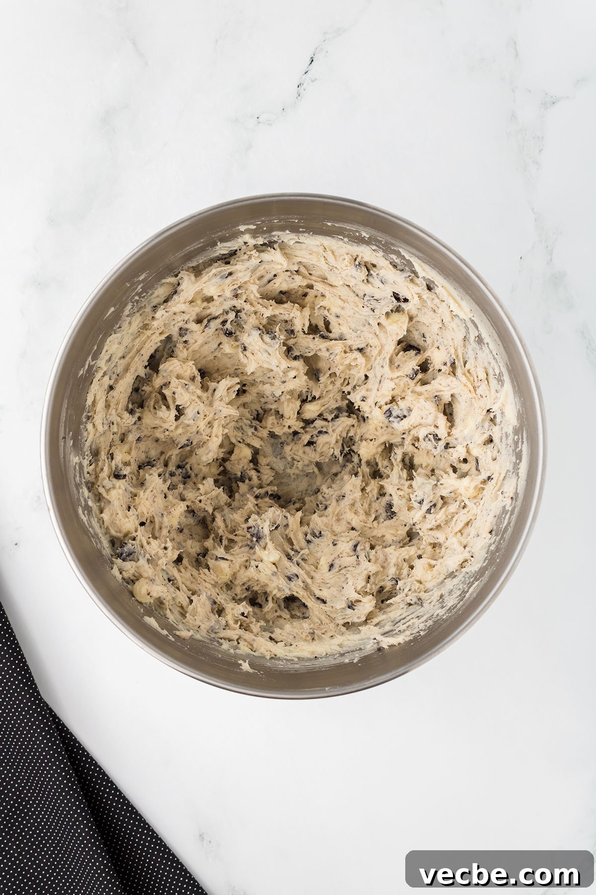 Cookies and Cream Cheesecake Cookie Bites 6 Cookie dough in the mixing bowl.