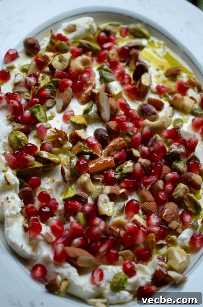 Pomegranate Pistachio Yogurt Dip with Olive Oil 2 Yogurt spread with pomegranate and nuts